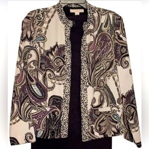 Chico’s 1 = M Open Front Jacket Blazer Multicolor Paisley Print Lightweight